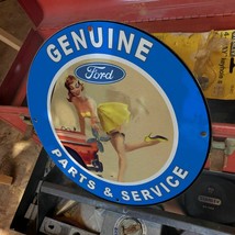 Vintage Ford Automobile Genuine Parts & Service Porcelain Gas And Oil Pump Sign - $148.45
