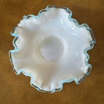 Vtg Fenton Aqua Crest Glass 5” Bowl Crimp Ruffled Edge Milk Glass Bon Bo... - $19.45