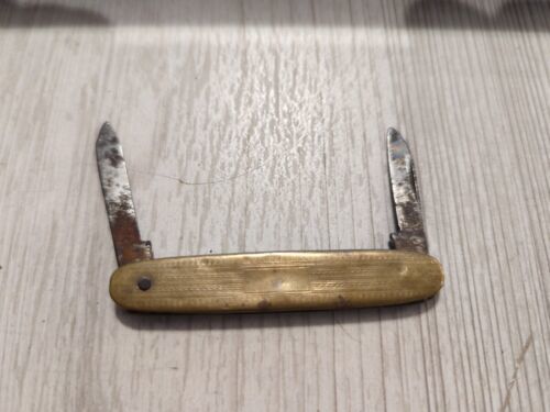 Vintage Brass Ladies 2 Blade Folding Fruit Knife - $6.92