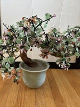 VINTAGE Japanese Asian Jade Rose Quartz Bonsai Tree in Pot - £97.31 GBP