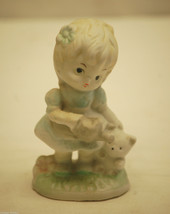 Old Vintage Bisque Little Girl w Teddy Bear &amp; Watering Can Figurine Decor - $169.16 MXN