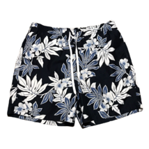 Merona Swim Trunks ~ Sz XL ~ Dark Blue &amp; White ~ Draw Strings ~ Floral - £13.54 GBP