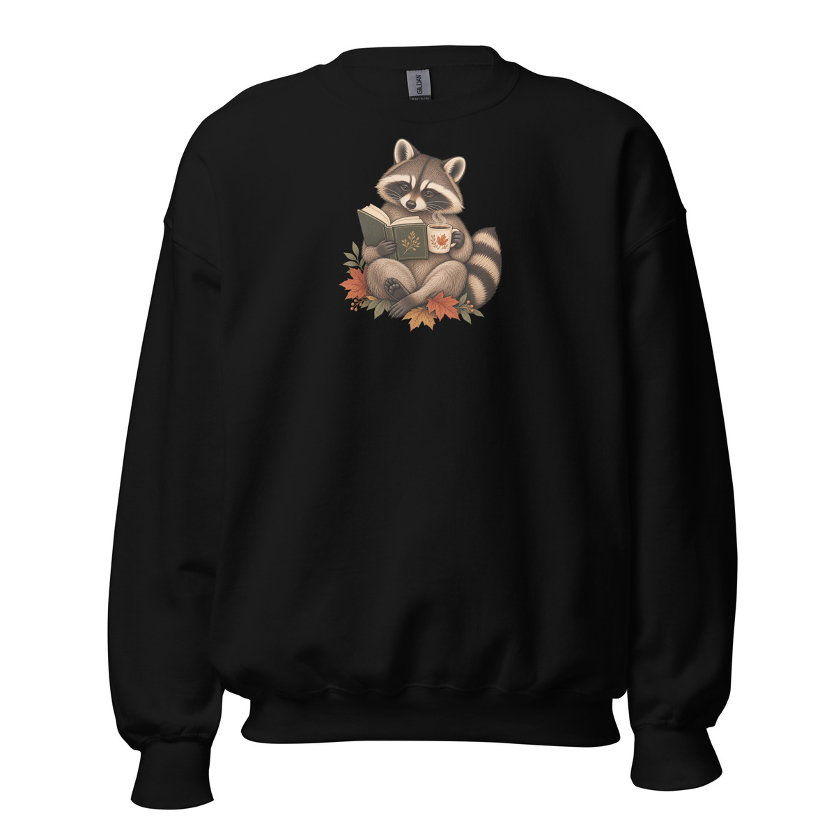 Reading Raccoon Sweatshirt - Book Lover Coffee Gift - Unisex Black