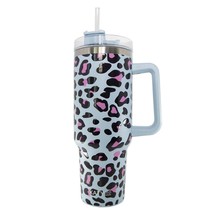 Light Blue Purple Leopard 40 oz Stainless Steel Tumbler Cup with Handle - £30.25 GBP