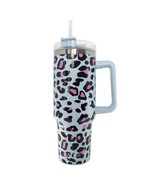 Light Blue Purple Leopard 40 oz Stainless Steel Tumbler Cup with Handle - £29.51 GBP