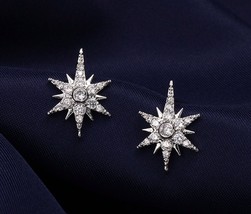 Starburst celebrity ear studs pin pair stunning vintage look silver plated jjj36 - $23.25