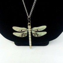 Silver Tone Dragonfly Necklace Rhinestones  ✨ - £4.74 GBP