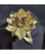 Vintage Park Lane Brushed Gold Tone Brooch Pin Large Flower 3&quot; Aurora Cr... - $22.96 CAD