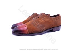 Men&#39;s Handmade Two Tone Brown Leather Dress Shoes For Men, Cap Toe Shoes... - $136.79