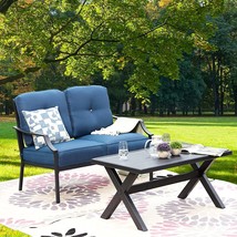 Sports Festival 2 Pcs Outdoor Furniture Patio Loveseat with Coffee Table, Blue - £260.58 GBP