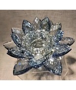 Sagebrook Home Crystal 6&quot; Lotus Votive Candle Holder Blue Clear Flower 1... - £19.10 GBP