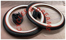 Two Lowrider Classic White Wall W/ Red Line Brick Tires 16 X 1.75 W/ 2 Tubes - £46.82 GBP