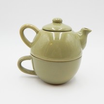 Pier 1 Imports Tea For One Sage Green Nesting Stacking Teapot and Cup 8oz - £11.14 GBP