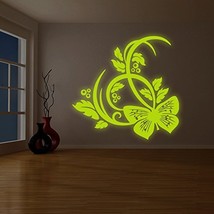 ( 79&quot; x 79&quot; ) Glowing Vinyl Wall Decal Butterfly and Flowers / Glow in Dark Natu - £277.49 GBP