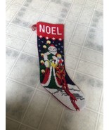 vintage Needlepoint Christmas Stocking Noel 19&quot; long Red Velveteen backing - £16.05 GBP