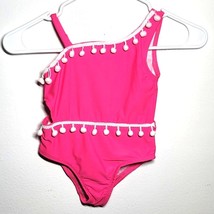 Betsey Johnson One Shoulder Pom Pom Hot Pink One-Piece Swimsuit 4 - £15.80 GBP