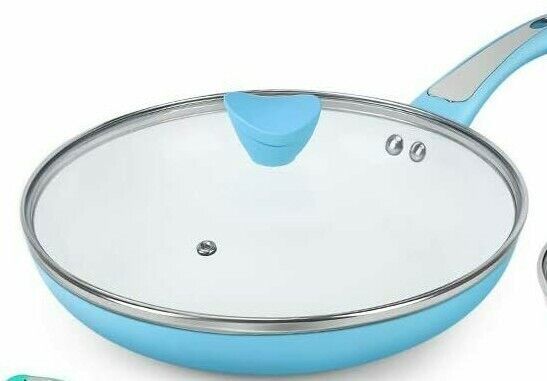 Primary image for Shineuri ~ 11" Fry Pan ~ Powder Blue ~ Aluminum ~ Non Stick Frying Pan ~ W/Lid