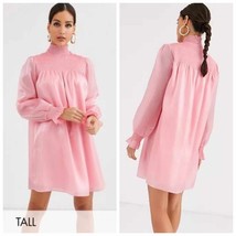 ASOS Glamorous Tall High Neck Swing Dress with Shirring Organza Pink Shi... - £31.38 GBP