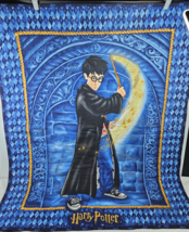 Vintage 2001 Harry Potter Double Sided Blanket Tapestry Quidditch Snitch 43x34.5 - £23.85 GBP