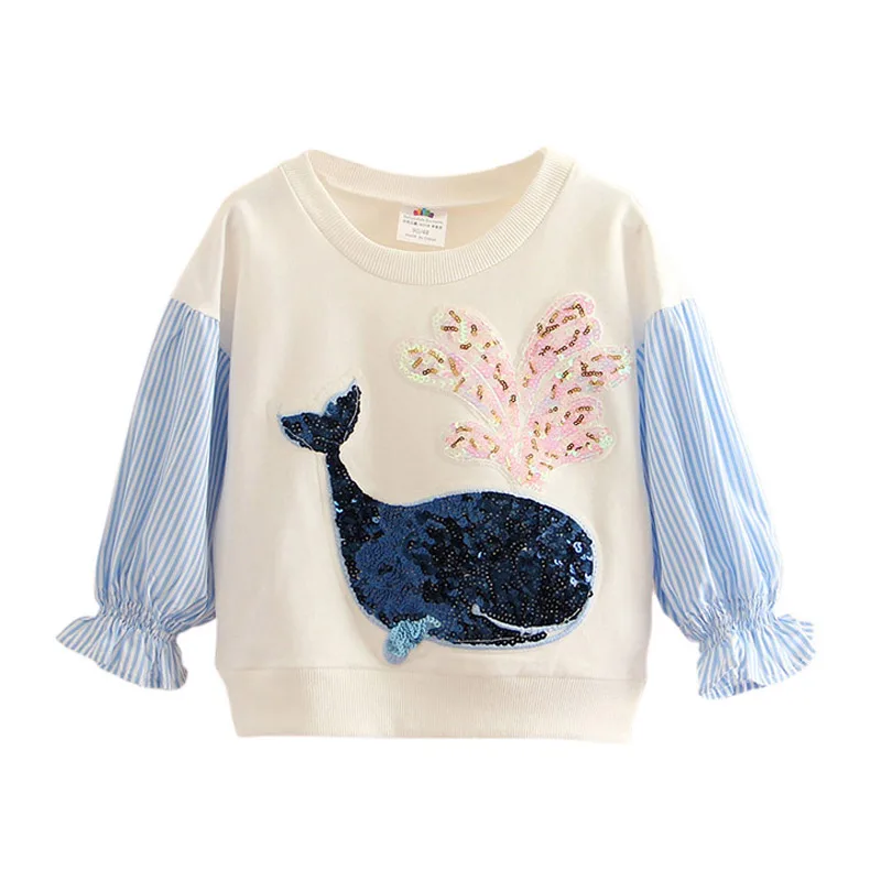  Spring Autumn 2 3 4 5 6 7 8 10 Years O-Neck Long Sleeve Glitter  Dolphin Color  - £74.78 GBP