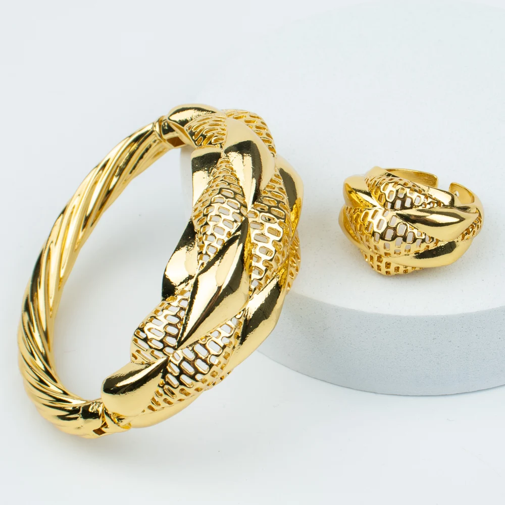 GolBangles Ring Jewelry Set for Women African Gold Plated Ethiopian Luxury Brida - £25.32 GBP