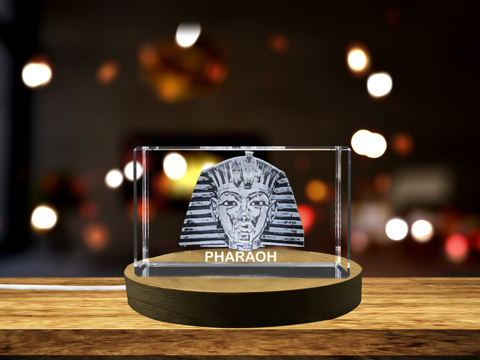 LED Base included | Majestic 3D Engraved Crystal | Pharaoh | Captivating Tribute