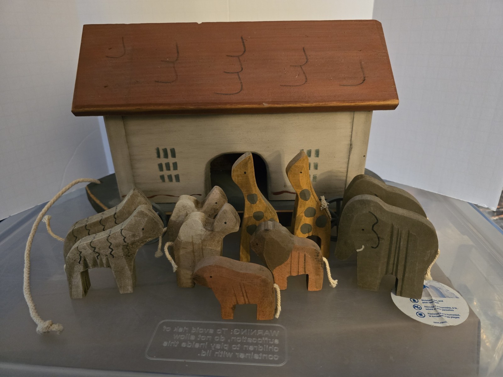Wooden Noah&#39;s Arc Rolling Toy Metal Wheels With Wooden Animals - $40.00