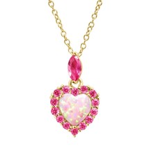 1 ct Opal &amp; Pink Sapphire Heart Pendant 14K Yellow Gold GP Silver Summer Sale - £36.67 GBP