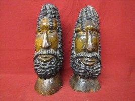 Vintage Pair Wooden Tiki Totem Pole Statues Hand Carved Jamaican Folk Art - £30.92 GBP