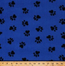 Fleece Paw Prints Black Paws on Blue Dogs Pets Animals Fabric Print BTY A329.10 - £5.95 GBP