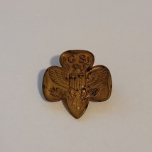 Vintage Girl Scouts Membership Pin -1940s–1950s Bronze Trefoil with Eagl... - $11.88