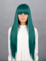 Green straight wig,green straight wig,green long wig,green wig with bangs - £27.46 GBP