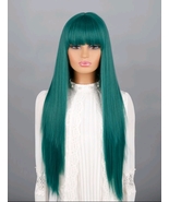 Green straight wig,green straight wig,green long wig,green wig with bangs - £27.63 GBP