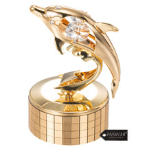 24K Gold Plated Music Box w/ Crystal Studded Dolphin Figurine Mother&#39;s D... - £30.48 GBP