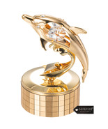 24K Gold Plated Music Box w/ Crystal Studded Dolphin Figurine Mother&#39;s D... - $742.23 MXN