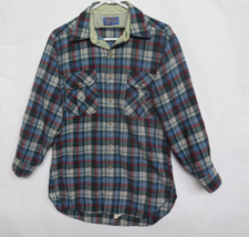VTG PENDLETON USA Made Board Shirt Flap Pockets Wool Green Gray Blue Pla... - $42.70