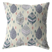 18 Cream Gray Leaves Suede Zippered Throw Pillow - £60.43 GBP