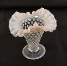 Vintage Carnival Glass Vase Hobnail Clear Opalescent White Fenton 5&quot; - £75.17 GBP