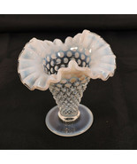 Vintage Carnival Glass Vase Hobnail Clear Opalescent White Fenton 5&quot; - $94.05