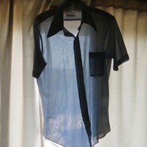 Vtg Rat Pack Blue zig zag Nylon Mesh Knit SS Sheer Paper Thin Lightweight Shirt - £21.68 GBP