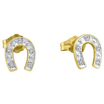 10k Yellow Two-tone Gold Womens Round Diamond Horseshoe Stud Earrings 1/20 Cttw - £95.41 GBP