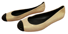 MIU MIU Malika Street Sand Metalllic Gold Flats with Black Crystal Cap Toe - 9.5 - $80.99