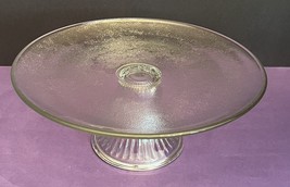 Anchor Hocking Glass Cake Plate Stand 11&quot; Monaco Ribbed Base Textured Plate - £10.11 GBP