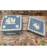 Lot 2 Wedgewood Jasperware Blue Trinket Dish &amp; Box With Lid - $19.80