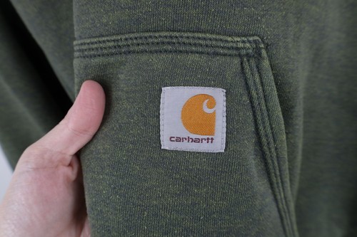 Vtg Carhartt Mens 2XL Faded Spell Out Box Logo Hoodie Sweatshirt Heather Green Item image 4