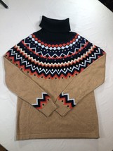 LANDS END Sweater Womens M Canvas Aztec Pattern Rolle Neck Turtleneck Blue Brown - £14.36 GBP