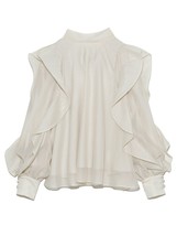 Women Blouse Back Bow Tie Solid Ruffle Long Sleeve 2022 New Japan Style Organza  - £150.74 GBP