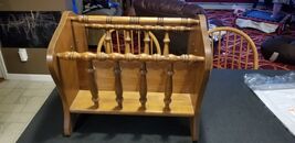 Vintage George B. Bent Co. Magazine Rack - Solid Wood mid century brass ... - $34.65