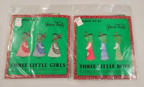 Vintage NIP Yours Truly Ornament Kits Three Little Boys Three Little Girls 1976 - $14.85