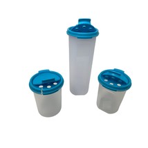 Tupperware 3 Piece Set Aqua Blue Top Containers with lid Stor n Shake Storage Co - £15.76 GBP